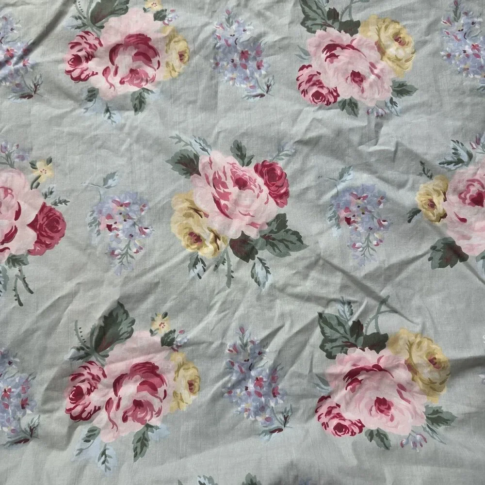 Vintage Ralph Lauren Twin Fitted Sheet Cottage Lane Rose Floral Blue Pink Cotton